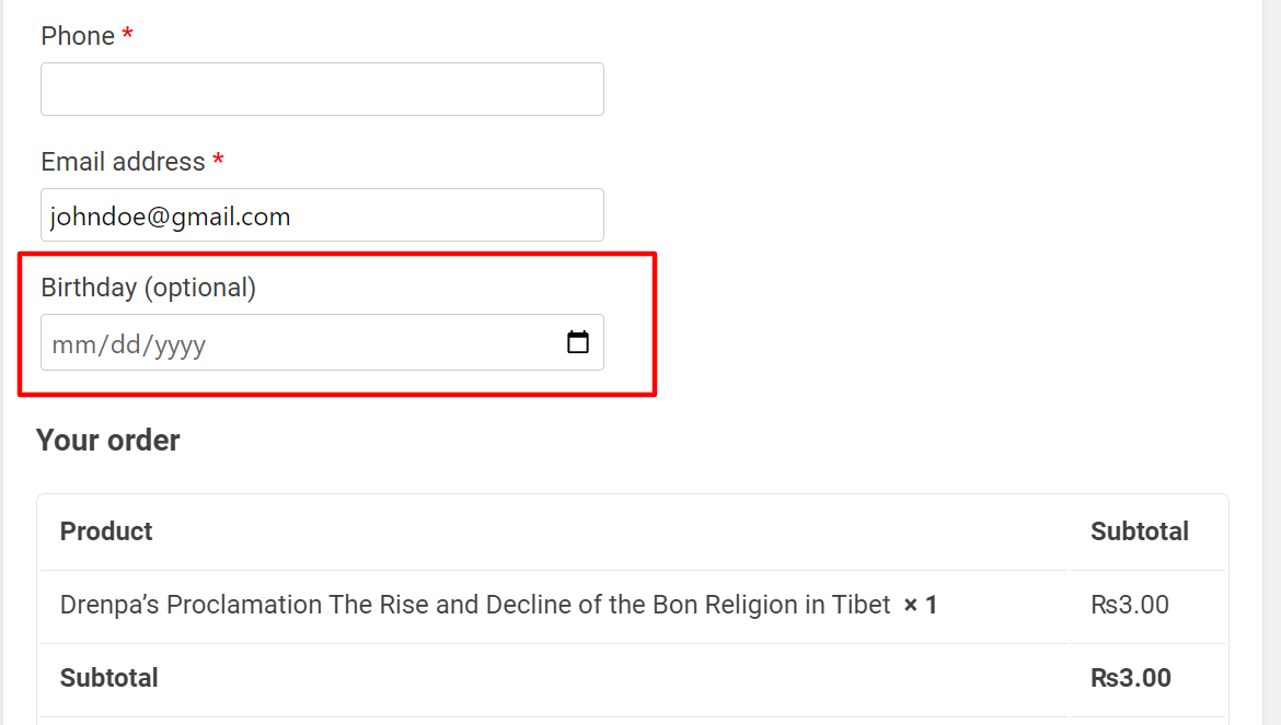 woocommerce birthday plugin where birthday date is being filled during checkout time
