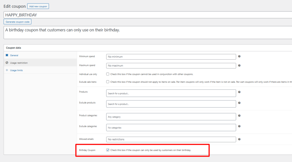 woocommerce birthday plugin setting birthday coupons